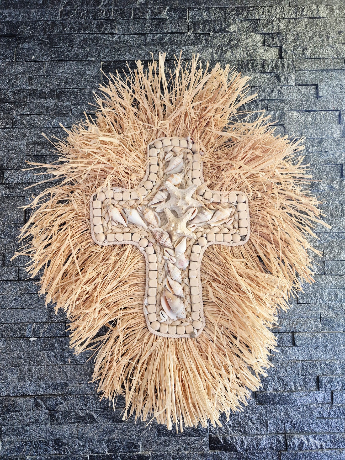 Décoration murale Croix Balinaise raphia 60x50cm