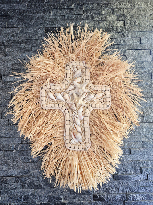 Décoration murale Croix Balinaise raphia 60x50cm