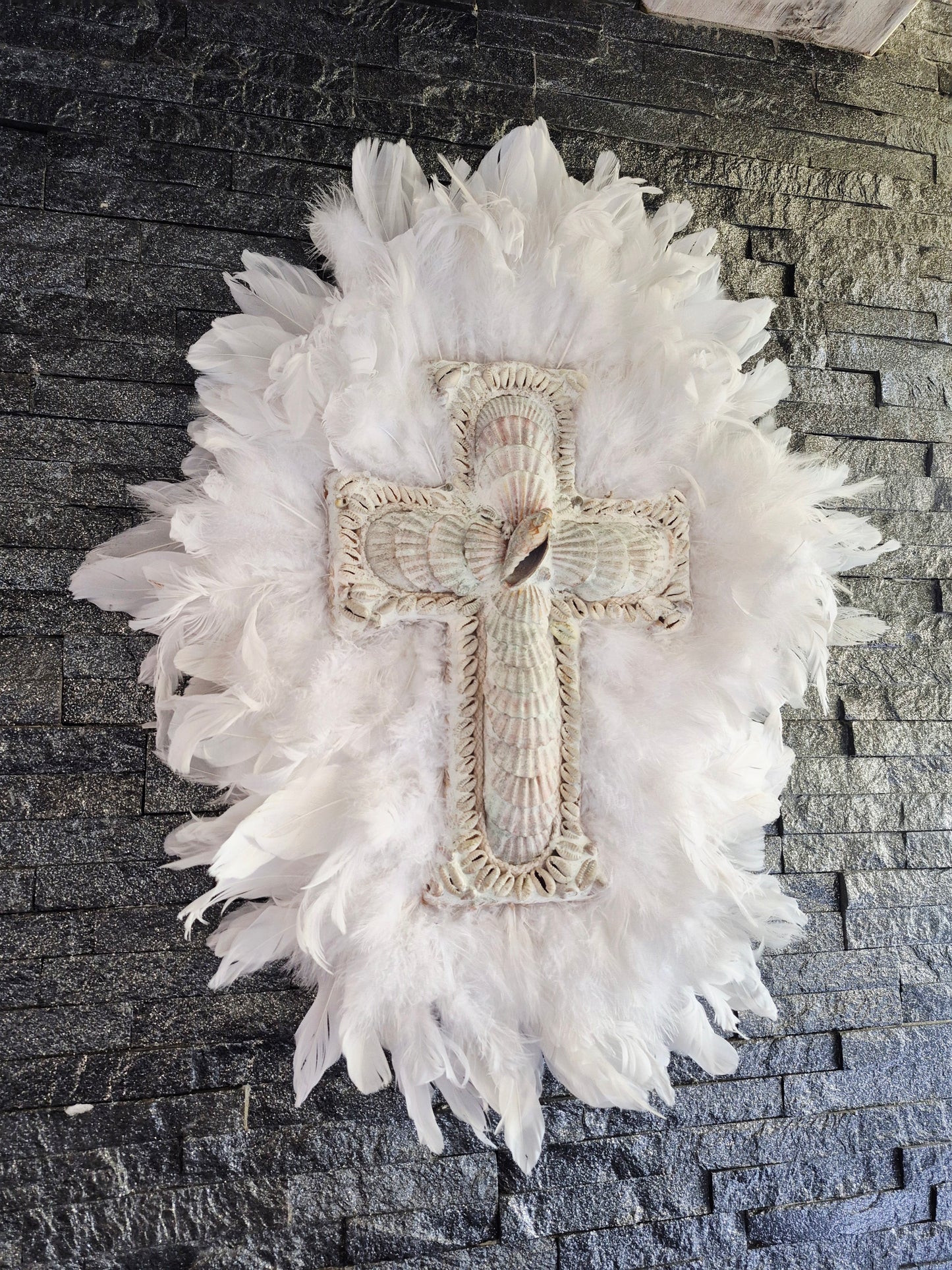 Décoration murale Croix Balinaise blanc 60x45cm