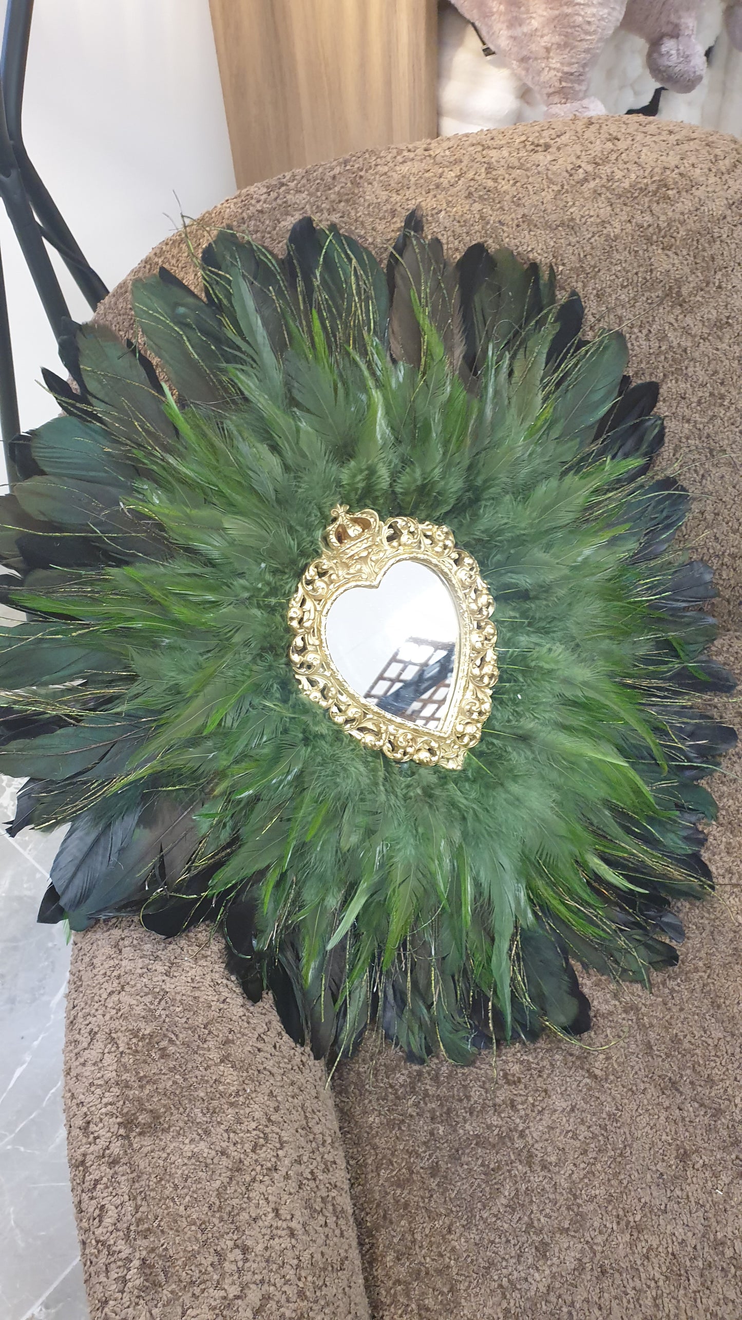 Miroir Cœur Sacré vert et doré 50cm