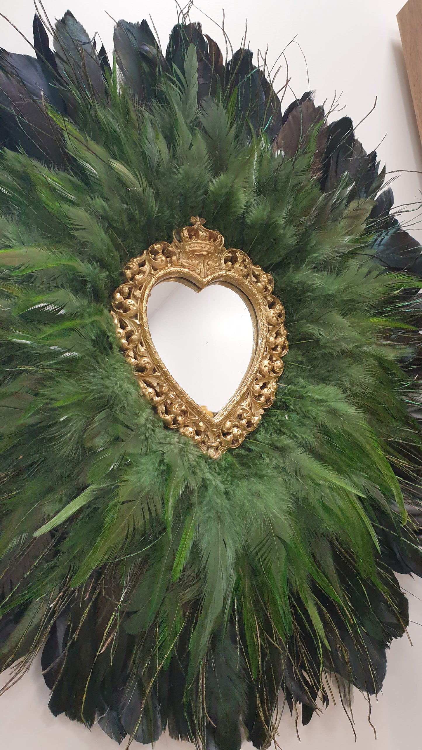 Miroir Cœur Sacré vert et doré 50cm