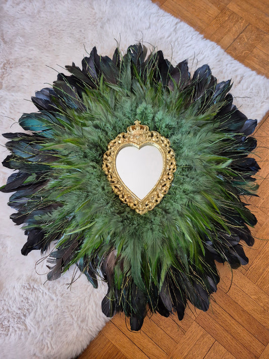 Miroir Cœur Sacré vert et doré 50cm